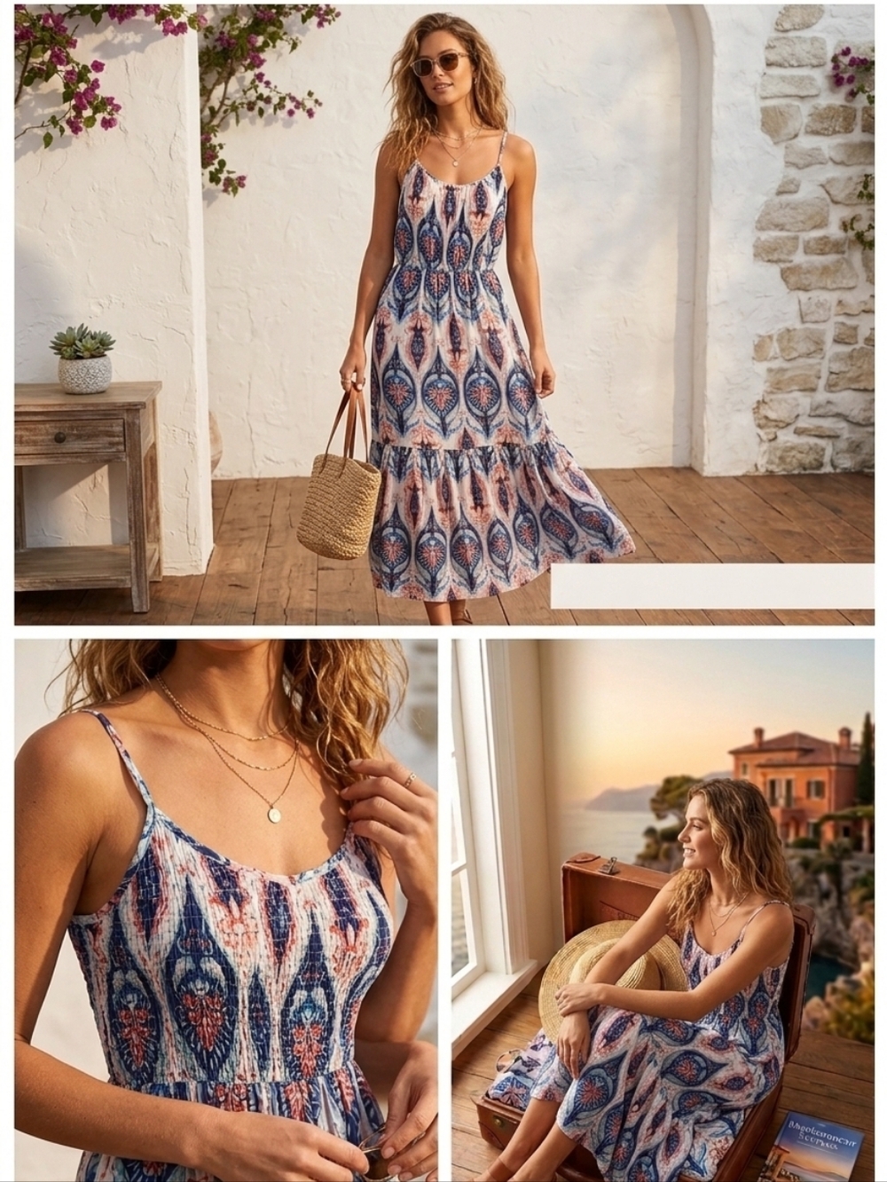 Renee Fit Flare Navy Medallion Sleeveless Women Maxi Dress. Size XL